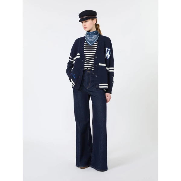 Max Mara Belgio Jacquard Wool Cardigan in Ultramarine | Cardigan | Coveti