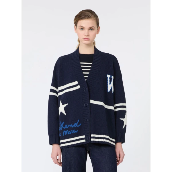 Max Mara Belgio Jacquard Wool Cardigan in Ultramarine | Cardigan | Coveti