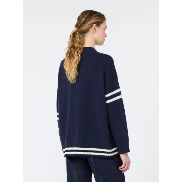 Max Mara Belgio Jacquard Wool Cardigan in Ultramarine | Cardigan | Coveti