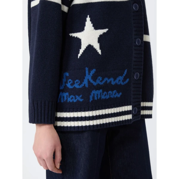 Max Mara Belgio Jacquard Wool Cardigan in Ultramarine | Cardigan | Coveti