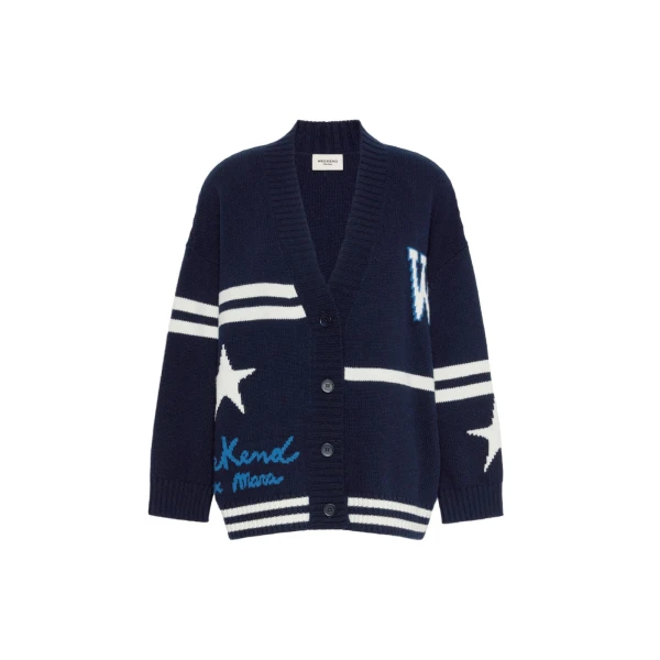 Max Mara Belgio Jacquard Wool Cardigan in Ultramarine | Cardigan | Coveti