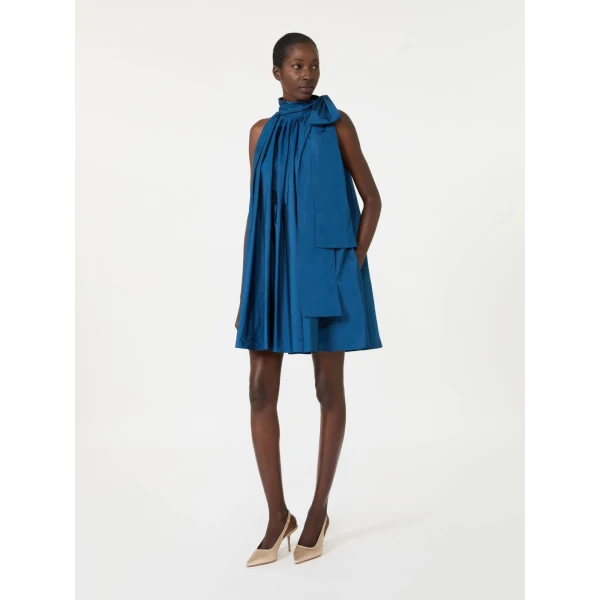 Max Mara Bellico Satin Dress with Oversized Bow in Navy | Mini Dresses | Coveti