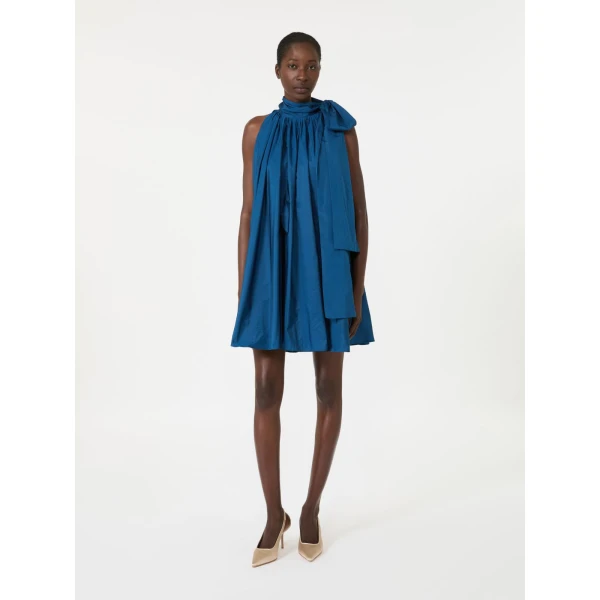 Max Mara Bellico Satin Dress with Oversized Bow in Navy | Mini Dresses | Coveti