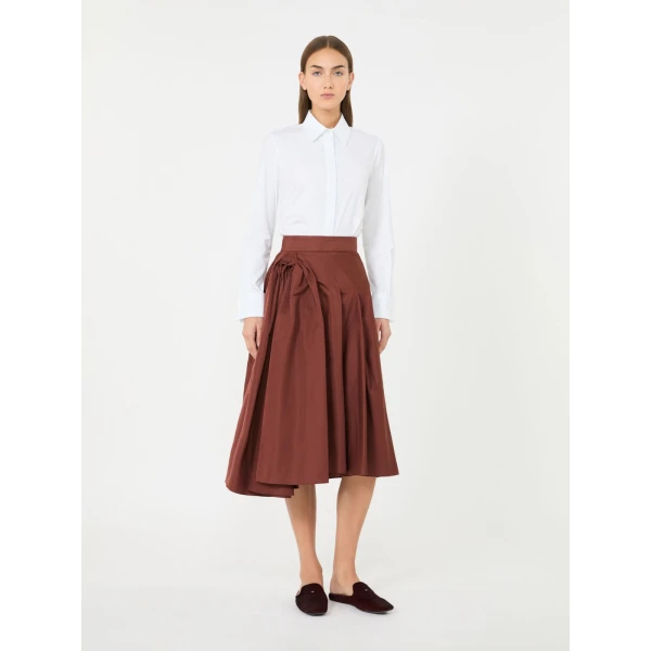 Max Mara Benda Silk-Blend Midi Skirt in Brick Red | Midi Skirts | Coveti