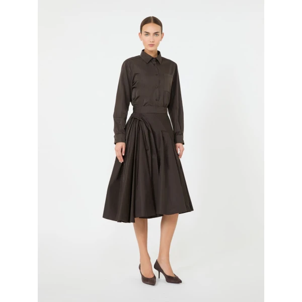 Max Mara Benda Silk-Blend Midi Skirt in Dark Brown | Midi Skirts | Coveti