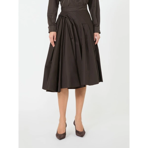Max Mara Benda Silk-Blend Midi Skirt in Dark Brown | Midi Skirts | Coveti