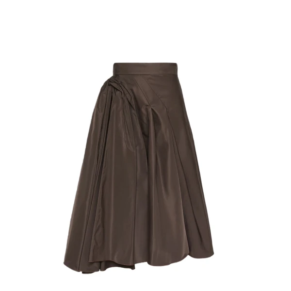 Benda Silk-Blend Midi Skirt in Dark Brown