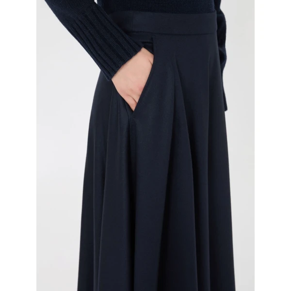 Max Mara Betulla Long Wool Flannel Skirt in Midnight Blue | Maxi Skirts | Coveti