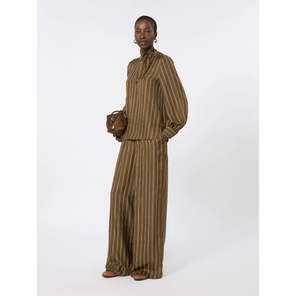 Max Mara Bingo Stripe-Print Silk Blouse in Khaki | Blouse | Coveti