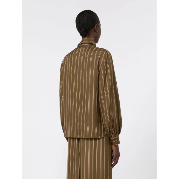 Max Mara Bingo Stripe-Print Silk Blouse in Khaki | Blouse | Coveti