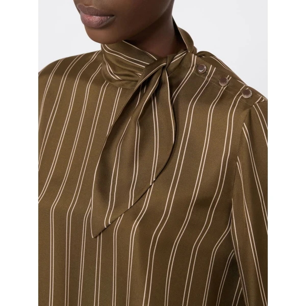 Max Mara Bingo Stripe-Print Silk Blouse in Khaki | Blouse | Coveti