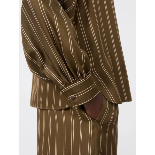 Max Mara Bingo Stripe-Print Silk Blouse in Khaki | Blouse | Coveti
