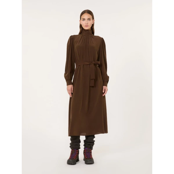 Max Mara Blocco Silk Crepe de Chine Maxi Dress in Brown | Maxi Dresses | Coveti