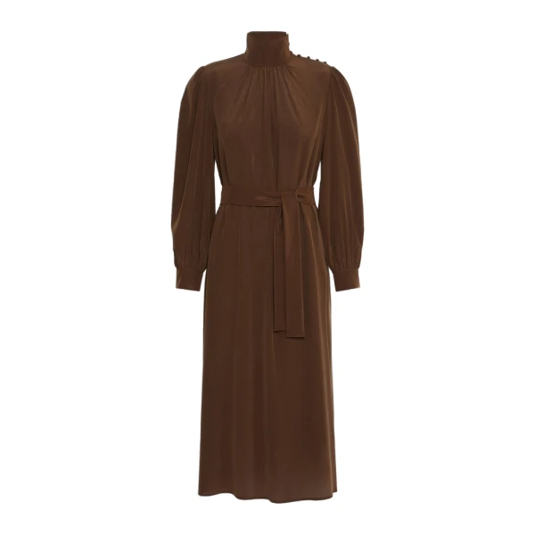 Blocco Silk Crepe de Chine Maxi Dress in Brown