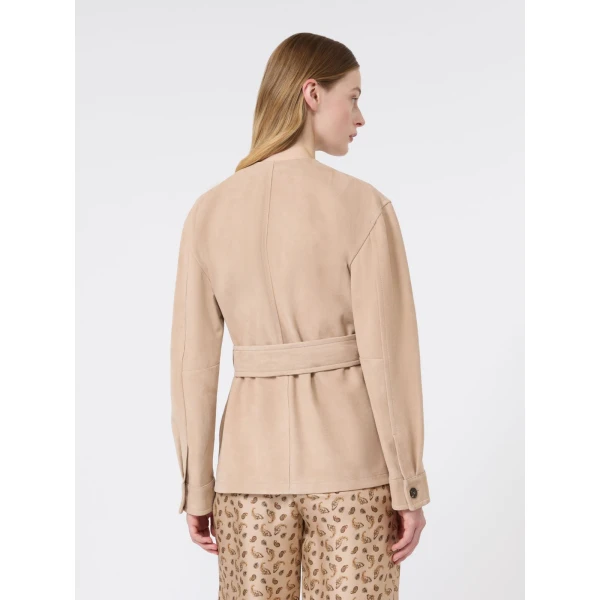 Max Mara Boemia Belted Suede Jacket in Beige | Leather Jackets | Coveti