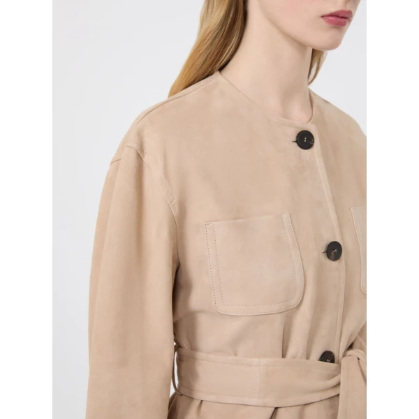 Max Mara Boemia Belted Suede Jacket in Beige | Leather Jackets | Coveti