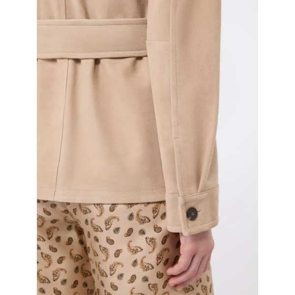 Max Mara Boemia Belted Suede Jacket in Beige | Leather Jackets | Coveti