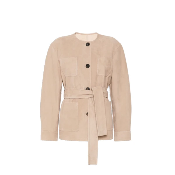 Max Mara Boemia Belted Suede Jacket in Beige | Leather Jackets | Coveti