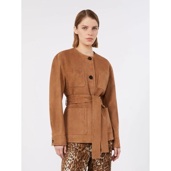 Max Mara Boemia Belted Suede Jacket in Camel | Leather Jackets | Coveti