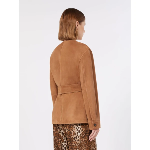 Max Mara Boemia Belted Suede Jacket in Camel | Leather Jackets | Coveti