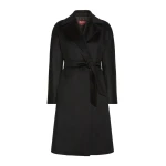 Max Mara Bombo Belted Cashmere Midi Coat in Black | Wool Coat | Coveti