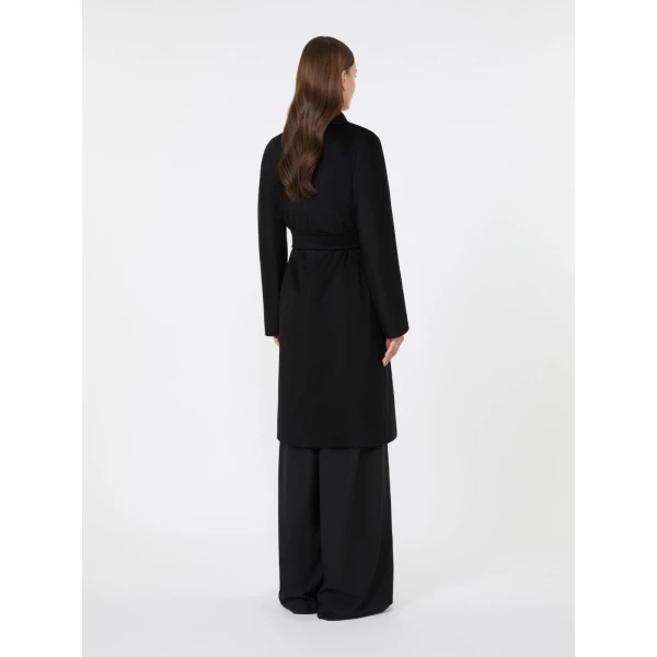 Max Mara Bombo Belted Cashmere Midi Coat in Black | Wool Coat | Coveti