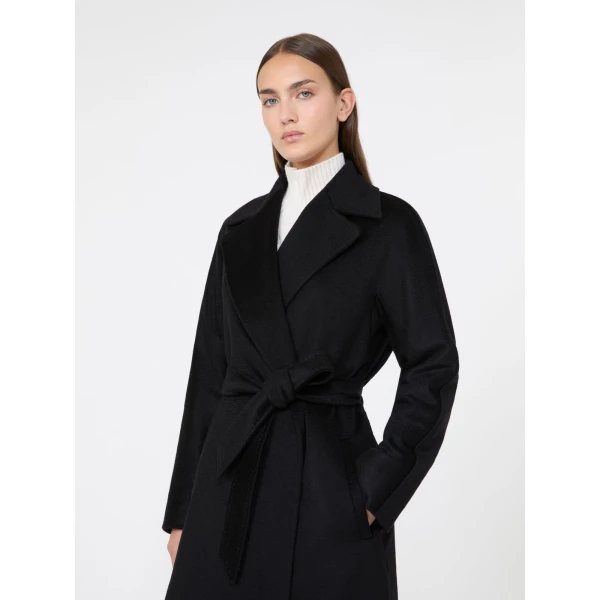 Max Mara Bombo Belted Cashmere Midi Coat in Black | Wool Coat | Coveti