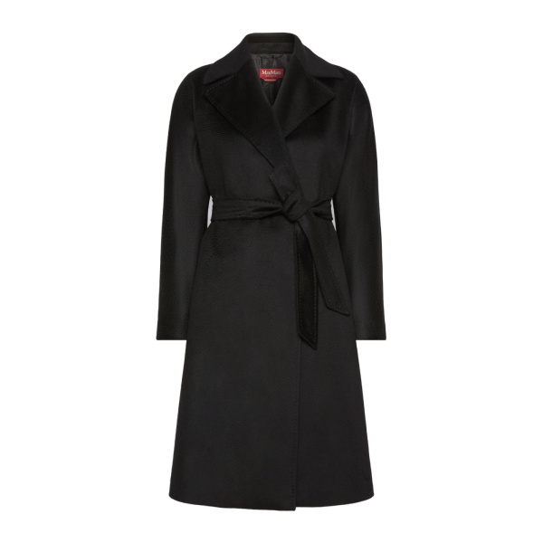 Max Mara Bombo Belted Cashmere Midi Coat in Black | Wool Coat | Coveti