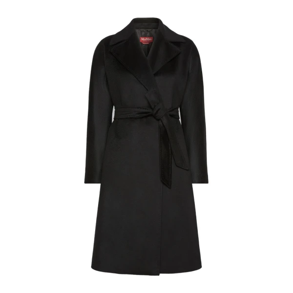 Max Mara Bombo Belted Cashmere Midi Coat in Black | Wool Coat | Coveti