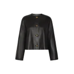 Max Mara Bouquet Nappa Leather Crew-Neck Jacket in Black | Leather Jackets | Coveti
