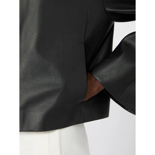 Max Mara Bouquet Nappa Leather Crew-Neck Jacket in Black | Leather Jackets | Coveti