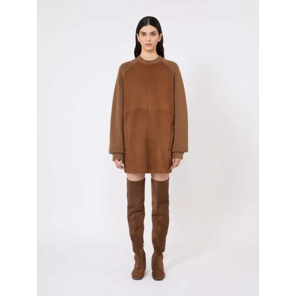 Max Mara Brama Short Wool and Cashmere Dress in Camel | Mini Dresses | Coveti