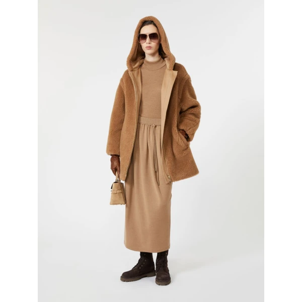 Max Mara Bravo Camel Teddy Hooded Coat in Camel | Wool Coat | Coveti