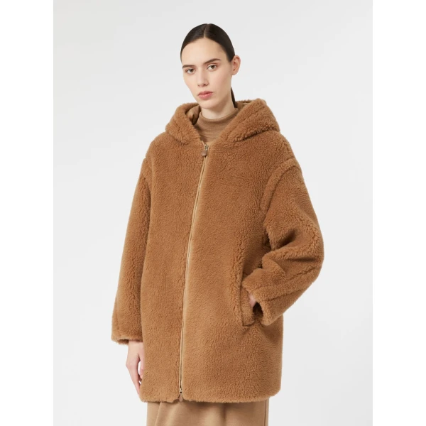 Max Mara Bravo Camel Teddy Hooded Coat in Camel | Wool Coat | Coveti