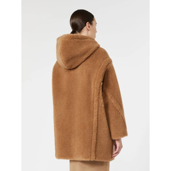 Max Mara Bravo Camel Teddy Hooded Coat in Camel | Wool Coat | Coveti