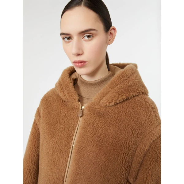 Max Mara Bravo Camel Teddy Hooded Coat in Camel | Wool Coat | Coveti