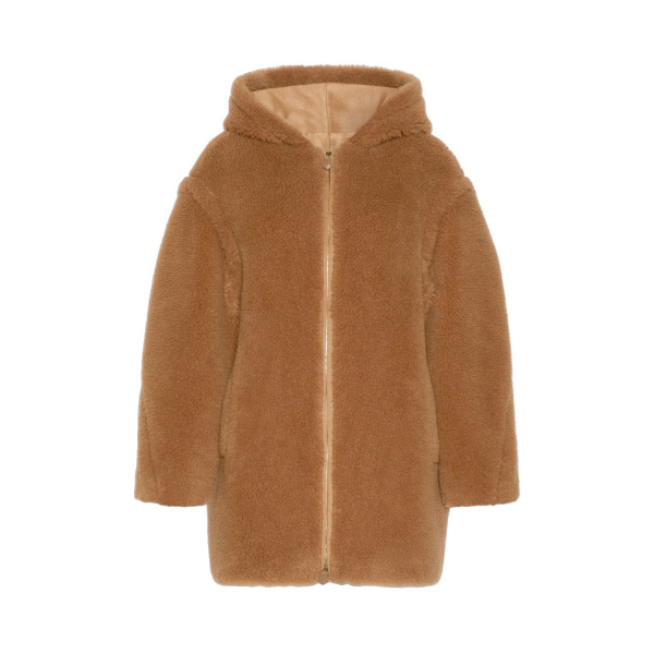 Max Mara Bravo Camel Teddy Hooded Coat in Camel | Wool Coat | Coveti