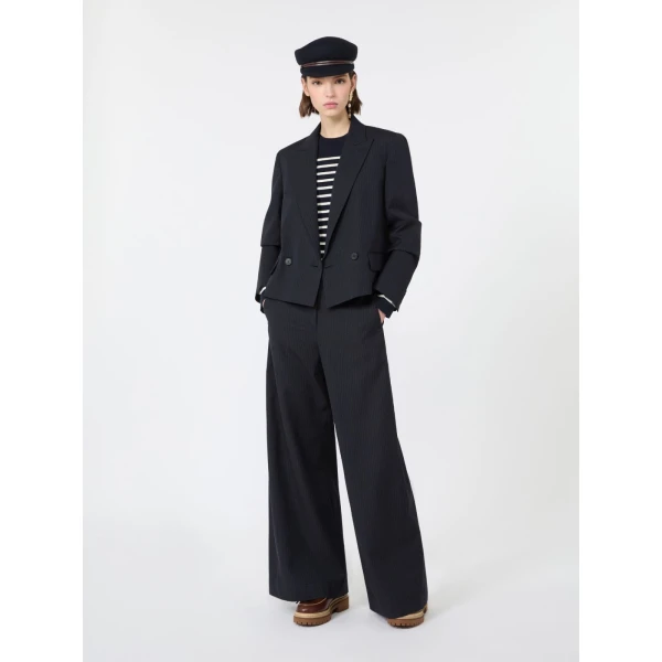 Max Mara Bravo Wool and Cotton Gabardine Trousers in Navy | Wide leg pants | Coveti