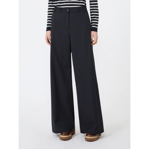 Max Mara Bravo Wool and Cotton Gabardine Trousers in Navy | Wide leg pants | Coveti