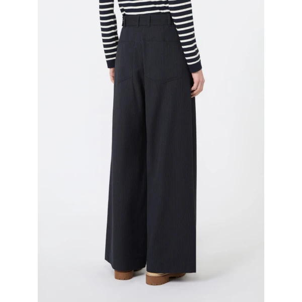 Max Mara Bravo Wool and Cotton Gabardine Trousers in Navy | Wide leg pants | Coveti