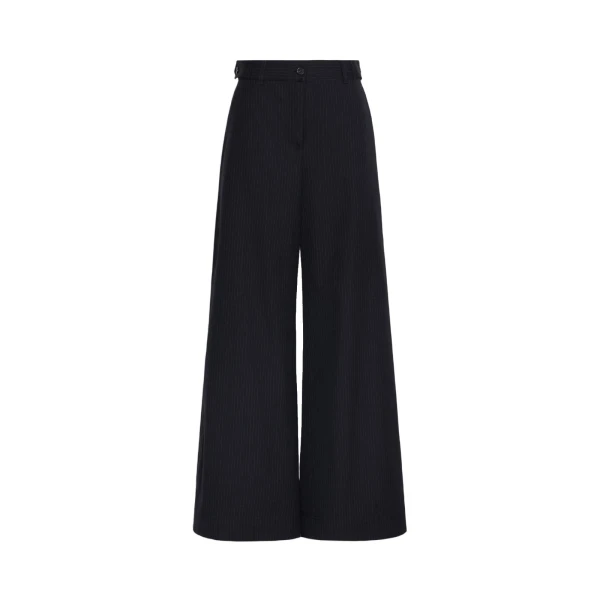 Max Mara Bravo Wool and Cotton Gabardine Trousers in Navy | Wide leg pants | Coveti
