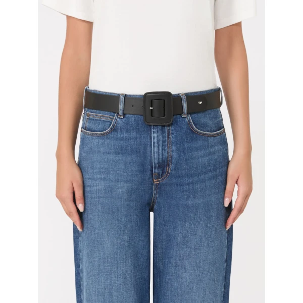 Max Mara Brio Shiny Nappa Leather Belt in Black | Belts | Coveti