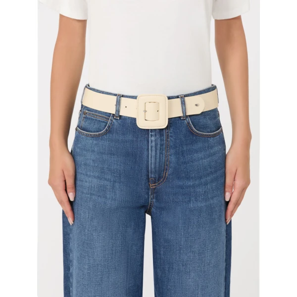 Max Mara Brio Shiny Nappa Leather Belt in Ivory | Belts | Coveti
