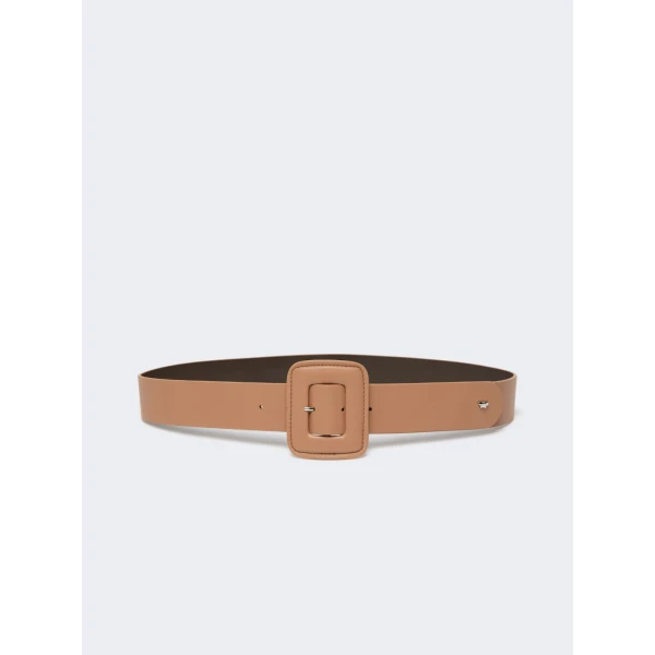 Max Mara Brio Shiny Nappa Leather Belt in Nude | Belts | Coveti
