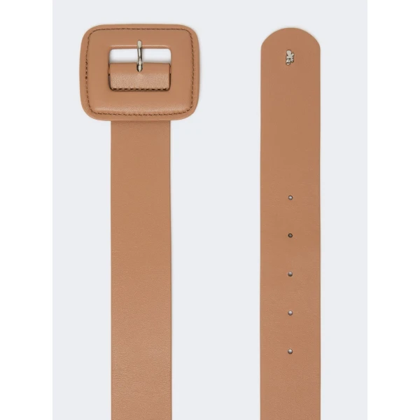 Max Mara Brio Shiny Nappa Leather Belt in Nude | Belts | Coveti