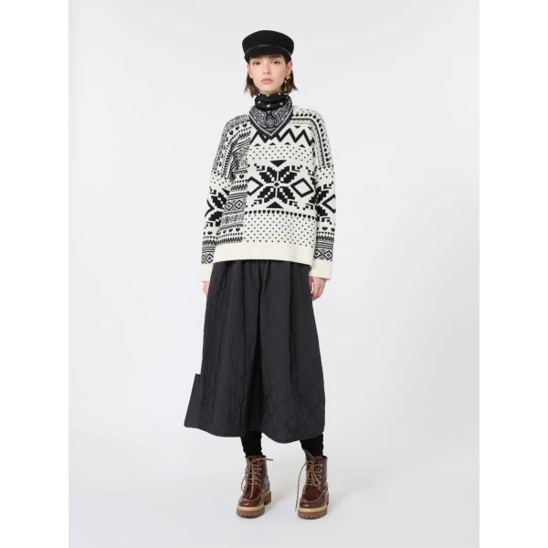 Max Mara Briose Diamond-Quilted Flared Skirt in Black | Midi Skirts | Coveti
