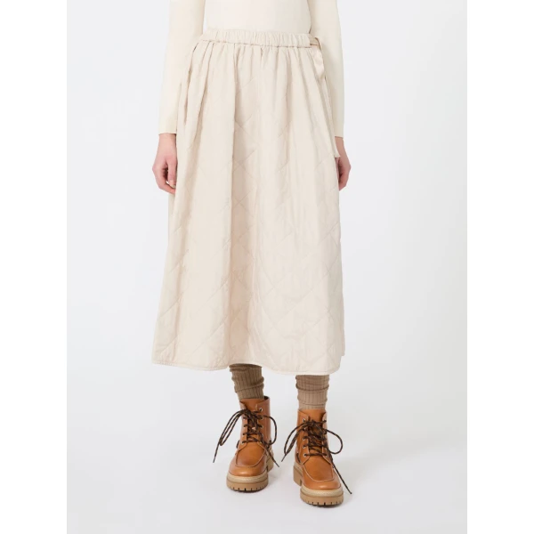 Max Mara Briose Diamond-Quilted Flared Skirt in Ivory | Midi Skirts | Coveti