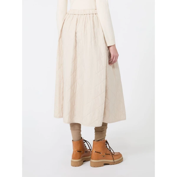Max Mara Briose Diamond-Quilted Flared Skirt in Ivory | Midi Skirts | Coveti