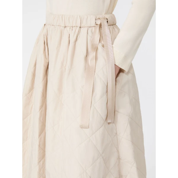 Max Mara Briose Diamond-Quilted Flared Skirt in Ivory | Midi Skirts | Coveti