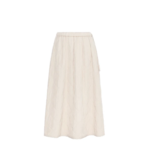 Max Mara Briose Diamond-Quilted Flared Skirt in Ivory | Midi Skirts | Coveti